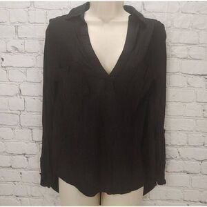 Dear John Women's Size Small Black 100% Rayon Hi-Lo Roll Tab Sleeve Blouse